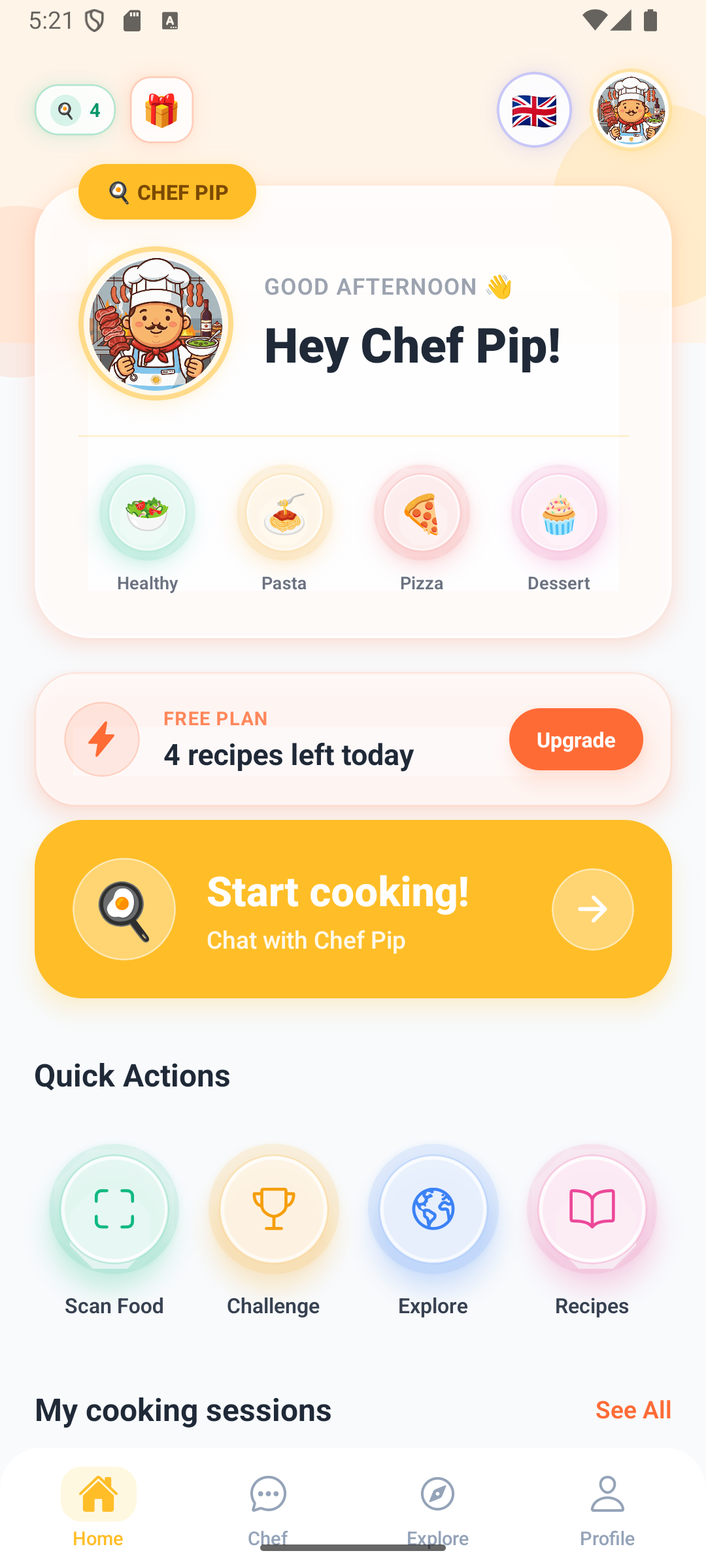 Chef Pip Home Screen